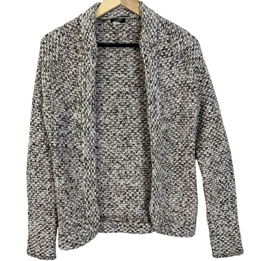 Vintage J Crew Handknit Lambswool Cardigan Neutral Open Front Sweater Small 2005 - Picture 2 of 9